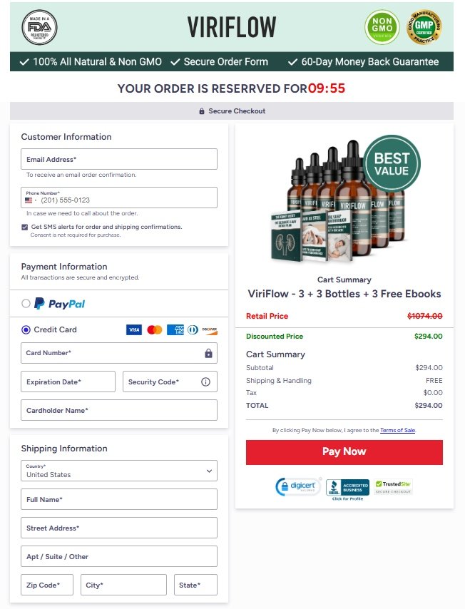 ViriFlow checkout with safe and encrypted credit card payment